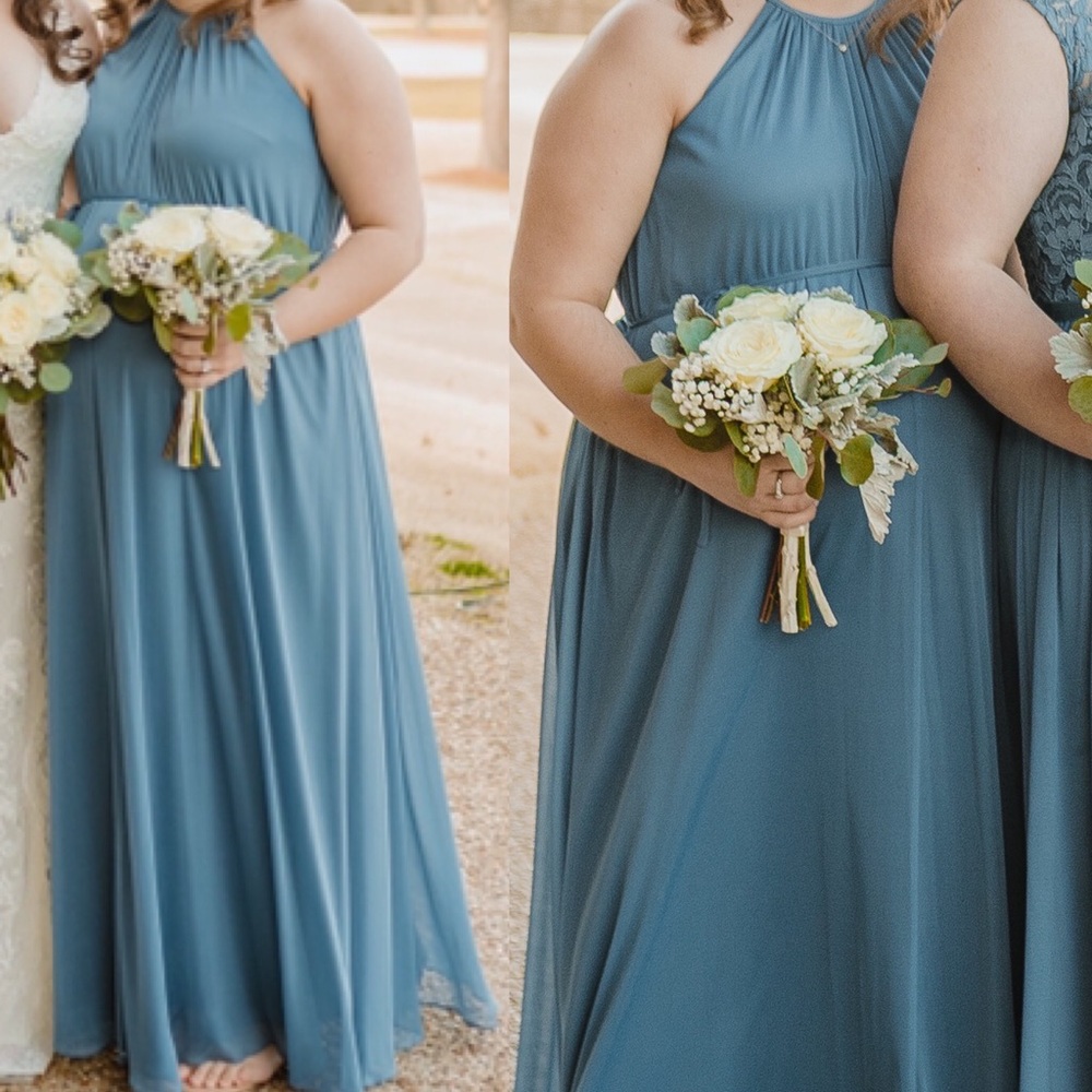 David’s Bridal Soft Mesh Halter in Steel Blue 10